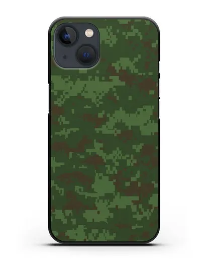 Чехол с армейским рисунком камуфляж зеленый пиксель силиконовый для iPhone 13