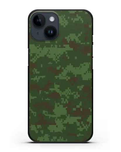 Чехол с армейским рисунком камуфляж зеленый пиксель силиконовый для iPhone 14