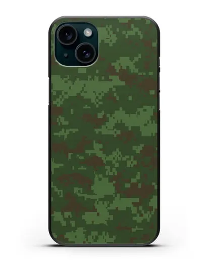 Чехол с армейским рисунком камуфляж зеленый пиксель силиконовый для iPhone 15 Plus