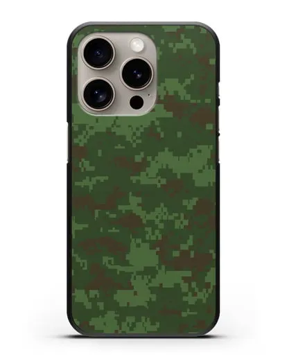 Чехол с армейским рисунком камуфляж зеленый пиксель силиконовый для iPhone 15 Pro