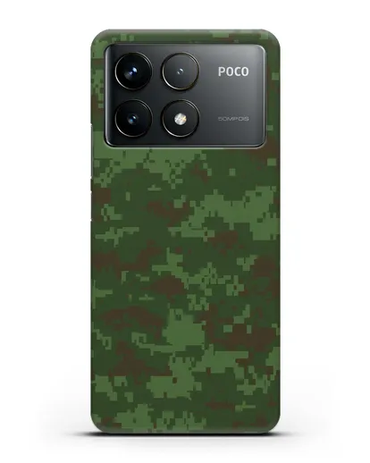 Чехол с армейским рисунком камуфляж зеленый пиксель силиконовый для Xiaomi Poco F6 Pro