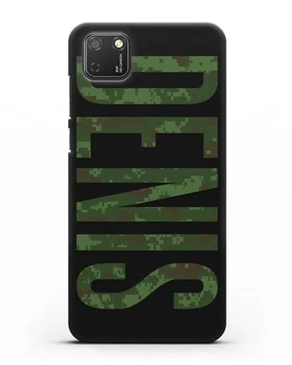 Чехол с именем, фамилией камуфляж зеленый пиксель силиконовый для Honor 9S
