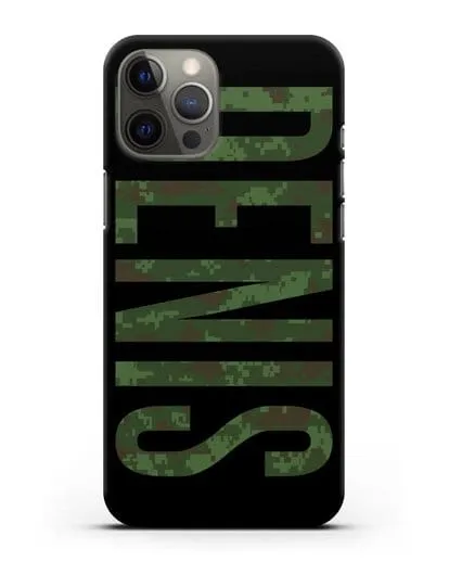 Чехол с именем, фамилией камуфляж зеленый пиксель силиконовый для iPhone 12 Pro Max