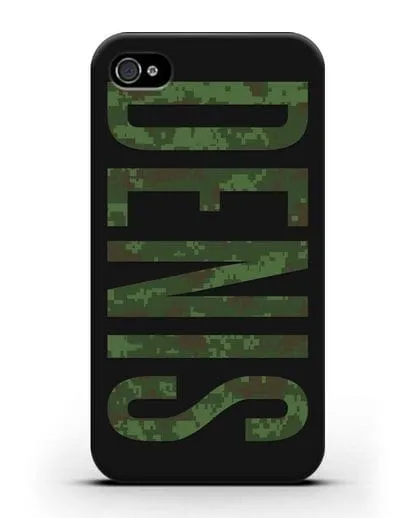 Чехол с именем, фамилией камуфляж зеленый пиксель силиконовый для iPhone 4/4s