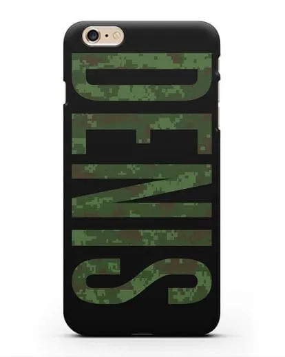 Чехол с именем, фамилией камуфляж зеленый пиксель силиконовый для iPhone 6 Plus