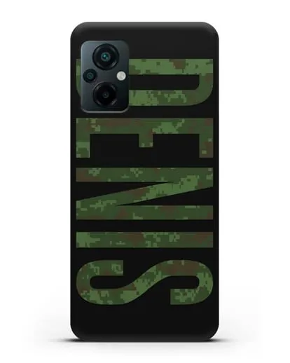 Чехол с именем, фамилией камуфляж зеленый пиксель силиконовый для Xiaomi Poco M5