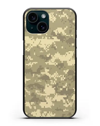 Чехол с армейским рисунком камуфляж песчаный пиксель силиконовый для iPhone 15