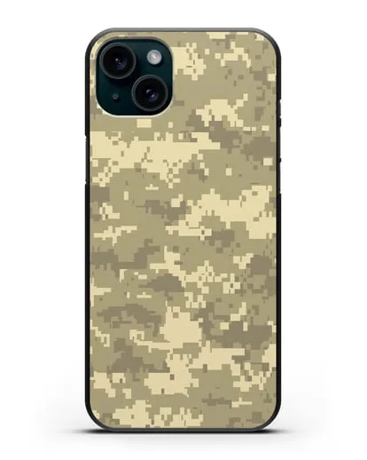 Чехол с армейским рисунком камуфляж песчаный пиксель силиконовый для iPhone 15 Plus