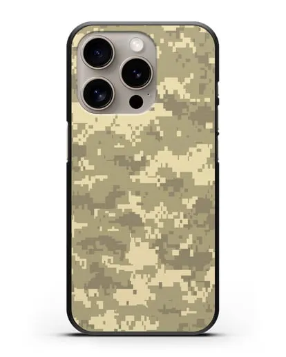 Чехол с армейским рисунком камуфляж песчаный пиксель силиконовый для iPhone 15 Pro