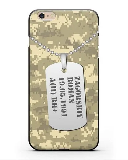Чехол Армейский жетон с фамилией, датой рождения и группой крови, камуфляж песчаный пиксель силиконовый для iPhone 6 Plus