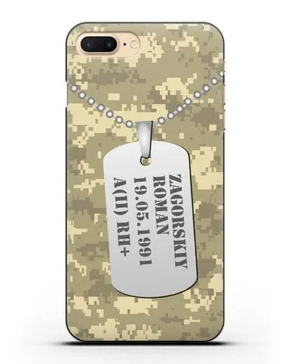 Чехол Армейский жетон с фамилией, датой рождения и группой крови, камуфляж песчаный пиксель силиконовый для iPhone 7 Plus