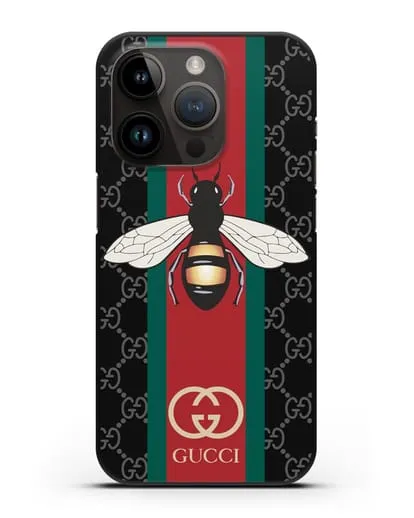 Чехол Гуччи с пчелой силиконовый для iPhone 14 Pro