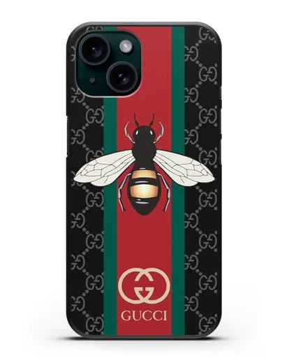 Чехол Гуччи с пчелой силиконовый для iPhone 15