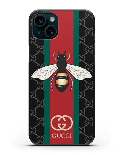 Чехол Гуччи с пчелой силиконовый для iPhone 15 Plus