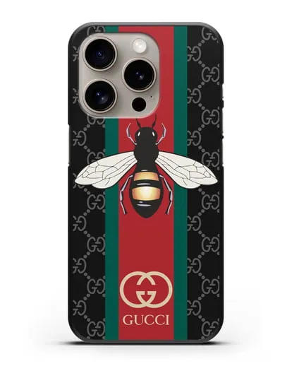 Чехол Гуччи с пчелой силиконовый для iPhone 15 Pro