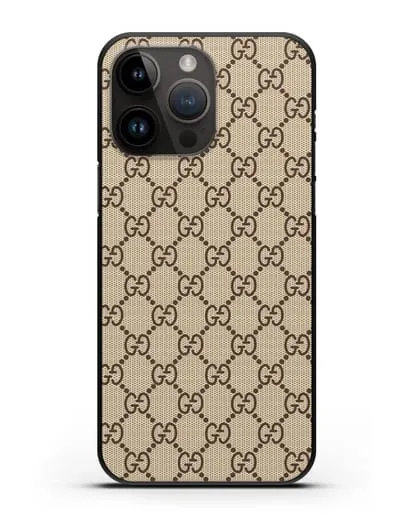 Чехол Гуччи с узором силиконовый для iPhone 14 Pro Max