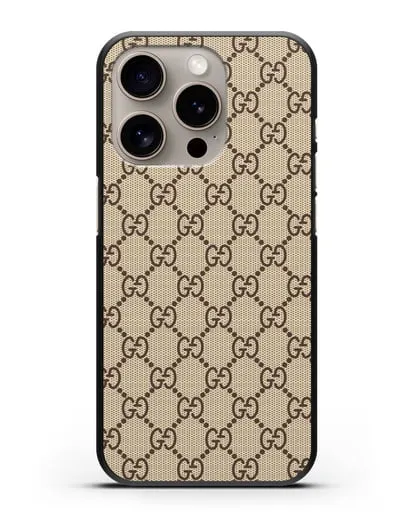 Чехол Гуччи с узором силиконовый для iPhone 15 Pro