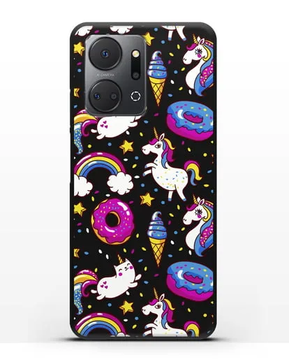 Чехол с дизайном Единороги, пончики, мороженое силиконовый для Honor X7a