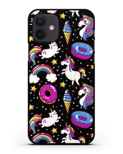Чехол с дизайном Единороги, пончики, мороженое силиконовый для iPhone 12