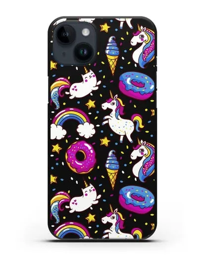 Чехол с дизайном Единороги, пончики, мороженое силиконовый для iPhone 14 Plus