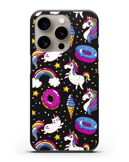 Чехол с дизайном Единороги, пончики, мороженое силиконовый для iPhone 15 Pro
