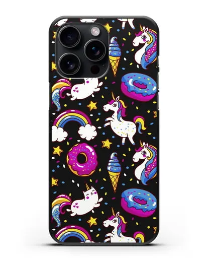 Чехол с дизайном Единороги, пончики, мороженое силиконовый для iPhone 15 Pro Max