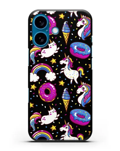 Чехол с дизайном Единороги, пончики, мороженое силиконовый для iPhone 16