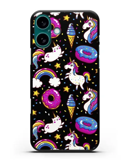 Чехол с дизайном Единороги, пончики, мороженое силиконовый для iPhone 16 Plus