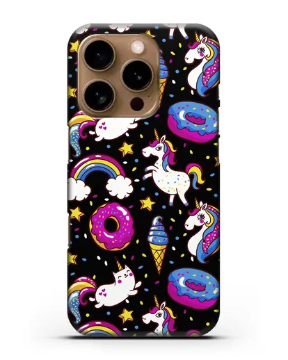 Чехол с дизайном Единороги, пончики, мороженое силиконовый для iPhone 16 Pro