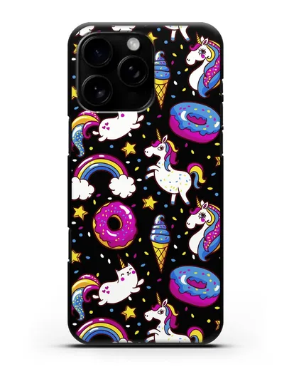 Чехол с дизайном Единороги, пончики, мороженое силиконовый для iPhone 16 Pro Max