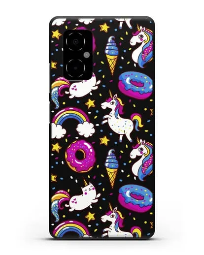 Чехол с дизайном Единороги, пончики, мороженое силиконовый для Xiaomi Poco M4 5G
