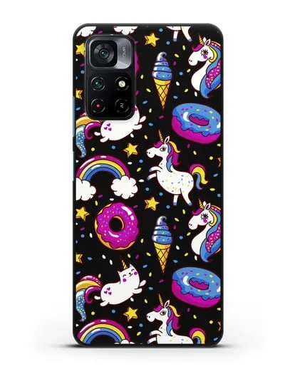 Чехол с дизайном Единороги, пончики, мороженое силиконовый для Xiaomi Poco M4 Pro 5G