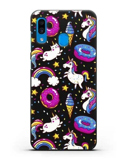Чехол с дизайном Единороги, пончики, мороженое силиконовый для Samsung Galaxy A30 [SM-A305FN]