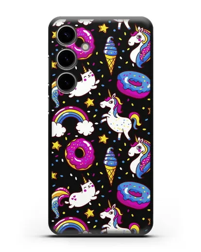 Чехол с дизайном Единороги, пончики, мороженое силиконовый для Samsung Galaxy S24 Plus