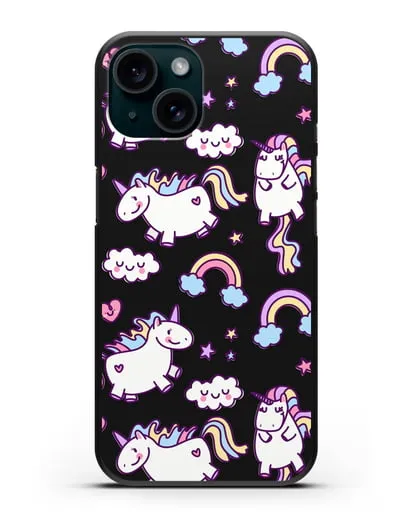 Чехол с дизайном Радужные единороги силиконовый для iPhone 15