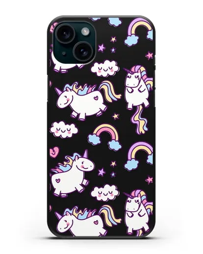 Чехол с дизайном Радужные единороги силиконовый для iPhone 15 Plus