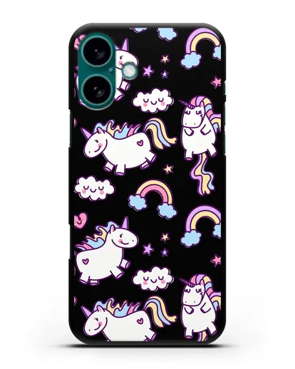 Чехол с дизайном Радужные единороги силиконовый для iPhone 16 Plus