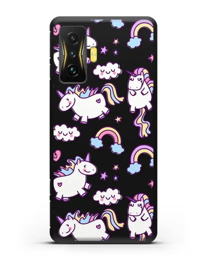 Чехол с дизайном Радужные единороги силиконовый для Xiaomi Poco F4 GT