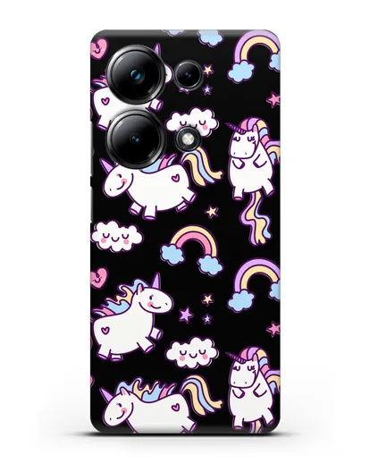 Чехол с дизайном Радужные единороги силиконовый для Xiaomi Poco M6 Pro