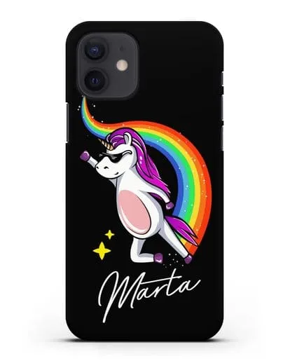 Именной чехол Единорог-супермен силиконовый для iPhone 12