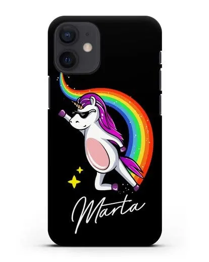 Именной чехол Единорог-супермен силиконовый для iPhone 12 mini