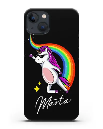 Именной чехол Единорог-супермен силиконовый для iPhone 13