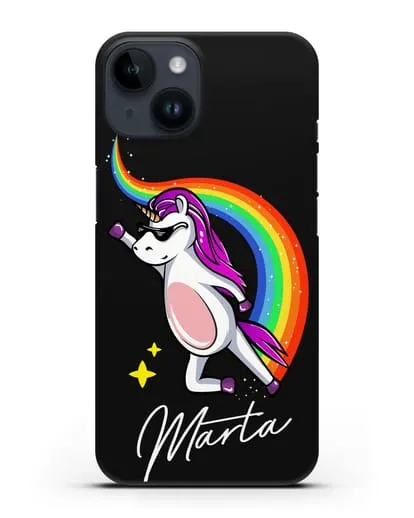 Именной чехол Единорог-супермен силиконовый для iPhone 14