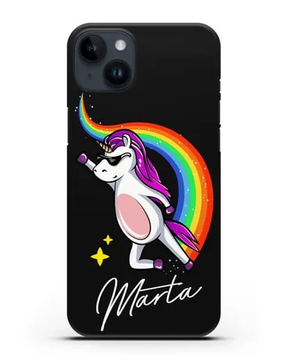 Именной чехол Единорог-супермен силиконовый для iPhone 14 Plus