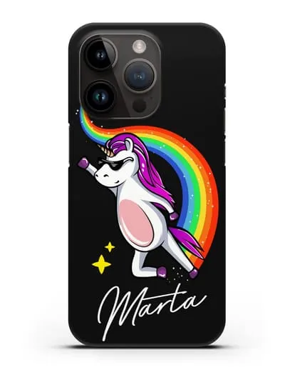 Именной чехол Единорог-супермен силиконовый для iPhone 14 Pro