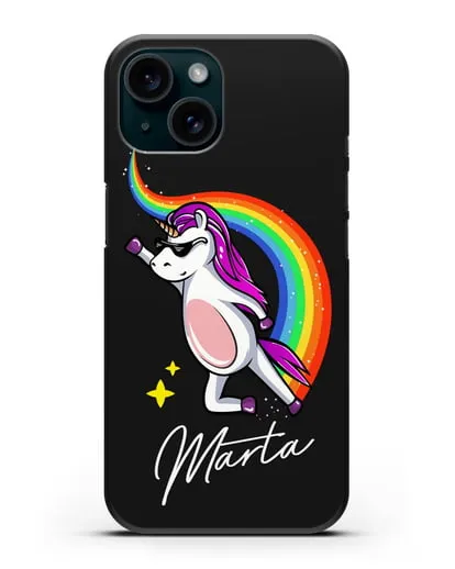 Именной чехол Единорог-супермен силиконовый для iPhone 15