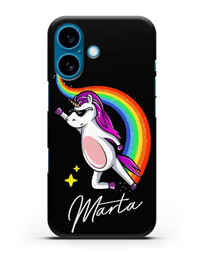 Именной чехол Единорог-супермен силиконовый для iPhone 16