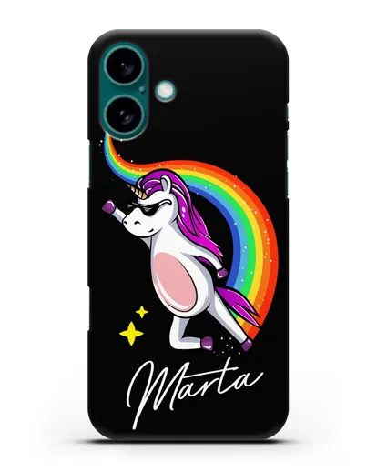 Именной чехол Единорог-супермен силиконовый для iPhone 16 Plus