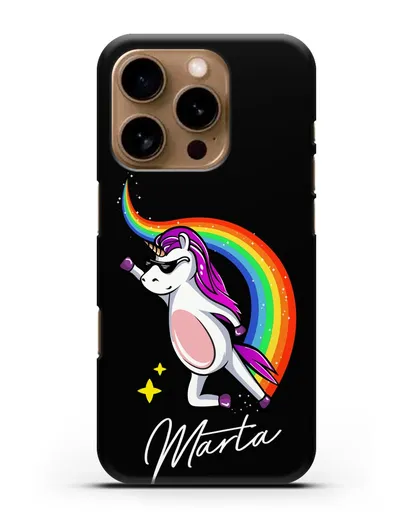 Именной чехол Единорог-супермен силиконовый для iPhone 16 Pro