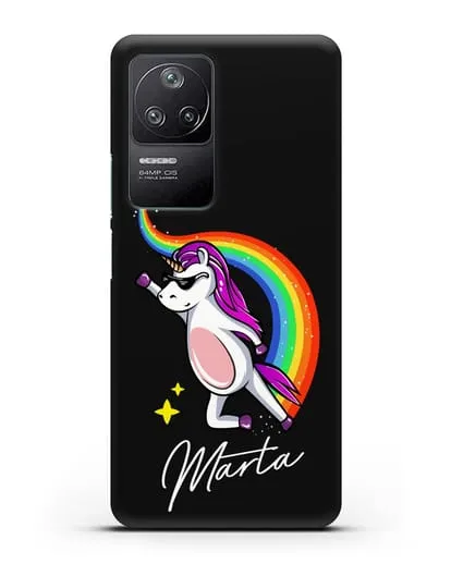 Именной чехол Единорог-супермен силиконовый для Xiaomi Poco F4